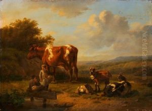 Landschaft Mit Hirten, Kuh Und Drei Ziegen by Hendrik van de Sande Bakhuyzen