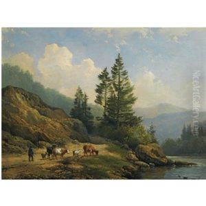 A Herd With Cattle In A Mountainous Landscape A Herd With Cattle In A Mountainous Landscape