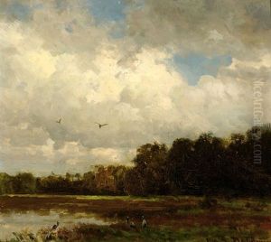 Herons On A Pond In A Polder Landscape