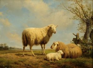 Three Sheep In A Meadow by Hendrik van de Sande Bakhuyzen