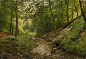 Waldlichtung Mit Bachlauf Und Zwei Rehen by Hendrik van de Sande Bakhuyzen