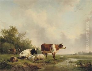 Resting Cattle In A Meadow by Hendrik van de Sande Bakhuyzen