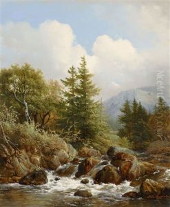 Mittelgebirgslandschaft Mit Einem Wasserfall by Hendrik van de Sande Bakhuyzen