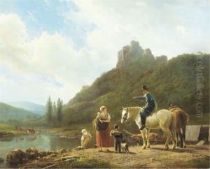 Peasants By The Waterside In A Wooded Valley by Hendrik van de Sande Bakhuyzen