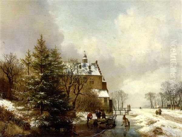Gathering Timber On The Ice By A Country House - view 1