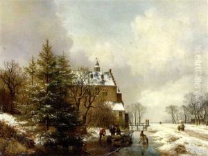 Gathering Timber On The Ice By A Country House by Hendrik van de Sande Bakhuyzen