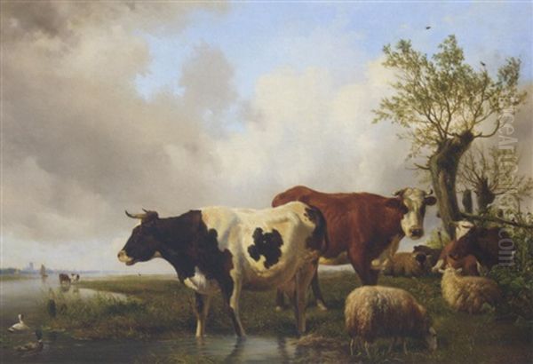 Een Hollandsch Landschap Met Vee Aan Een Water: Cattle By The Waterside - view 1