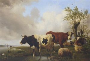 Een Hollandsch Landschap Met Vee Aan Een Water: Cattle By The Waterside by Hendrik van de Sande Bakhuyzen