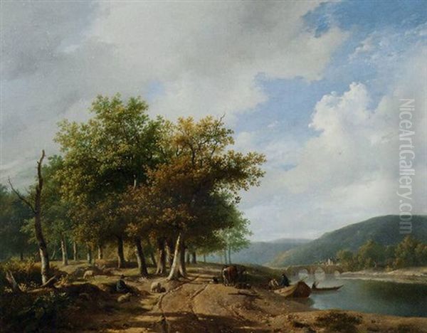 Daily Activities Along A River In A Hilly Landscape - view 1