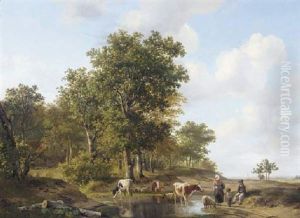 Peasants Conversing At The Edge Of A Forest On A Sunny Day by Hendrik van de Sande Bakhuyzen