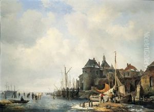 Een Gezigt Van De Rietdijkse Poort En Het Hoofd Te Dordrecht, Bij Winter by Hendrik van de Sande Bakhuyzen