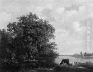 Hollandische Landschaft Mit Kuhen Am Flusufer by Hendrik van de Sande Bakhuyzen