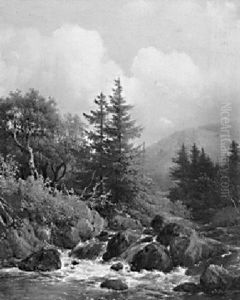 A Torrent In A Wooded Valley by Hendrik van de Sande Bakhuyzen