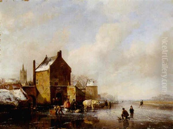 Figures In A Frozen Winter Landscape - view 1