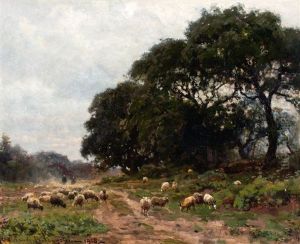 Heidelandschap Met Herder En Schaapskudde by Julius Jacobus Van De Sande Bakhuyzen