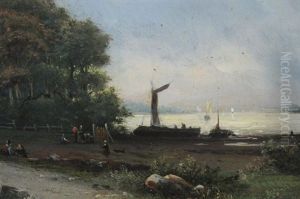 Waterside by Julius Jacobus Van De Sande Bakhuyzen