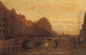 Het Spui Zonsondergang (the Spui At Sunset, The Hague) by Julius Jacobus Van De Sande Bakhuyzen