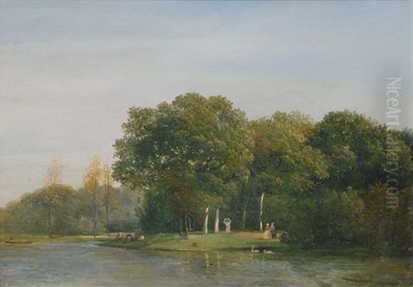 Wooded Waterside With Elegant Party - view 1