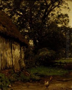 Chickens In A Farmyard by Julius Jacobus Van De Sande Bakhuyzen