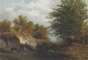 Figures At Work In A Sandpit by Julius Jacobus Van De Sande Bakhuyzen