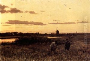 Workers In The Field by Julius Jacobus Van De Sande Bakhuyzen