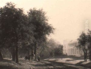 Gezicht Op Een Landweg Met Rechts Een Buiten by Julius Jacobus Van De Sande Bakhuyzen