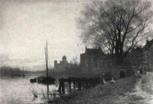 A View Of Leyden Along The River Oude Rijn With An Observatory A View Of Leyden Along The River Oude Rijn With An Observatory