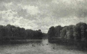Landskab Med S+ Med Aender by Julius Jacobus Van De Sande Bakhuyzen