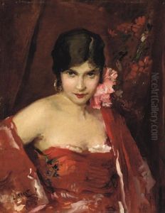 A Young Woman In A Red Shawl A Young Woman In A Red Shawl