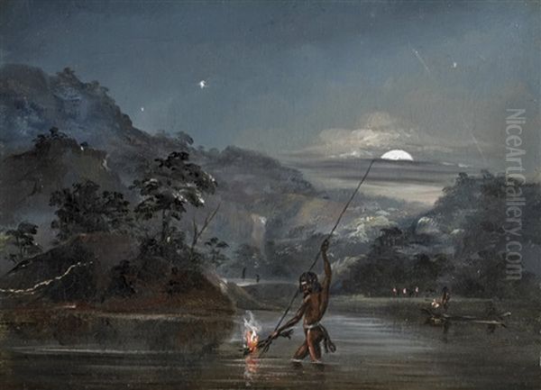 Aborigines Fishing By Torchlight - view 1