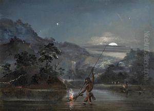Aborigines Fishing By Torchlight