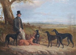Portrait Of A Gentleman With Five Greyhounds In A Landscape