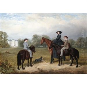 Mrs Samuel Garnett Mounted On A Bay Hunter With Her Two Sons, John And Samuel Mounted On Ponies, Outside Arch Hall, County Meath Mrs Samuel Garnett Mounted On A Bay Hunter With Her Two Sons, John And Samuel Mounted On Ponies, Outside Arch Hall, County Meath