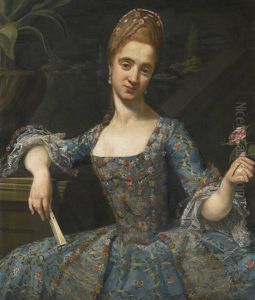 Portrait Of A Lady In An Elaborately Embroidered Blue Dress