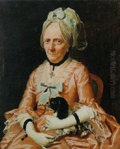 Portrait Of A Seated Old Lady Holding A Dog On Her Lap