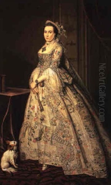 Portrait Of A Young Lady Beside A Table With A Dog - view 1