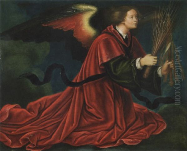 Knieender Engel, Der Reisigrute Und Geisel Als Leidenswerkzeuge Christi In Handen Halt - view 1