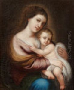 Virgin And Child (after Bartolome Esteban Murillo) by Edouard -Denis Baldus