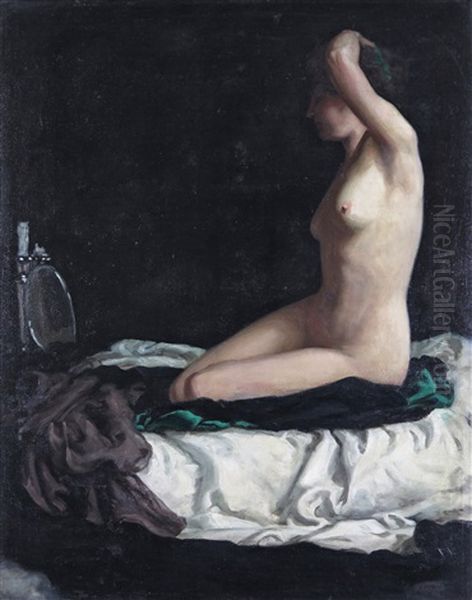 Portrait Of Anude, Kneeling On A Bed - view 1