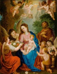 L. Familie Mit Johannesknabe Und Engeln In Abendlicher Landschaft