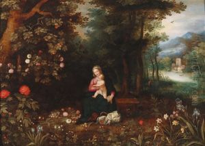A Forest Landscape With The Rest On The Flight Into Egypt by Hendrik van Balen the Elder