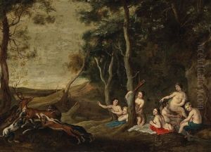 Diana And Her Nymphs Watching Hounds Chasing A Stag