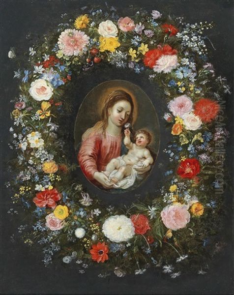 A Flower Garland Surrounding The Virgin And Child - view 1