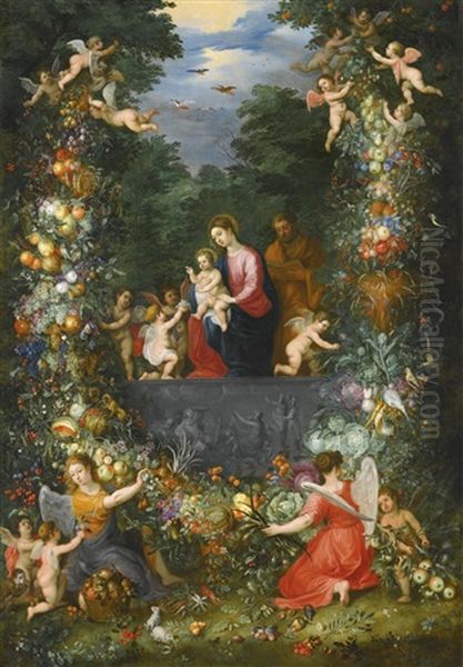 The Holy Family Within A Garland Of Fruit, Flowers And Vegetables Held By Angels - view 1