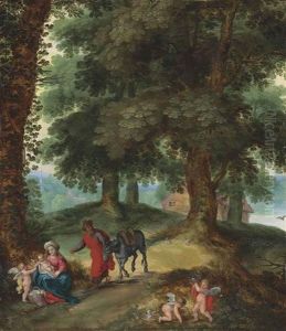 A Wooded Landscape With The Rest On The Flight Into Egypt by Hendrik van Balen the Elder