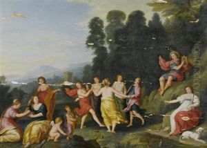 Apollon, Diana Und Cupido Mit Tanzenden Nymphen by Hendrik van Balen the Elder