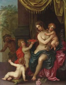 An Allegory Of Maternal Love: Venus And Her Children Spied On By A Satyr by Hendrik van Balen the Elder