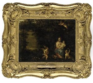 The Virgin And Child In A Wooded Landscape Attended By Putti by Hendrik van Balen the Elder