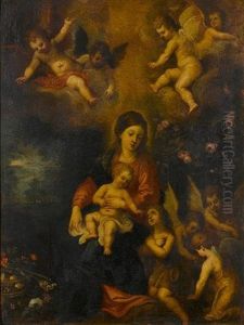 The Virgin, And Child With The Infant Saint John The Baptist Surrounded By Angels In A Landscape by Hendrik van Balen the Elder
