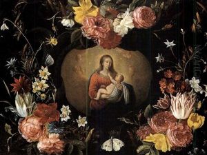 Madonna Mit Kind In Blumenkranz (collab. W/jacob Fopsen Van Es) by Hendrik van Balen the Elder